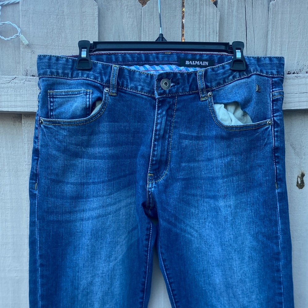 Balmain Men’s Distressed Blue Slim Straight Jeans